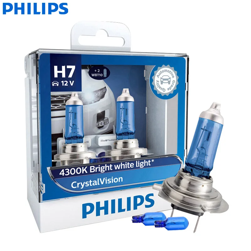 H7 Philips Crystal Vision H1 H4 H7 H11 HB2 HB3 HB4 9003 9005 9006 12V CV 4300K яркий белый автомобильный галогенный головной светильник, автомобильная лампа(двойная - Испускаемый цвет: H7