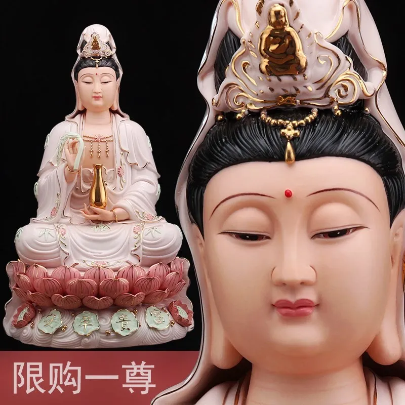 

Оптовая продажа фигурка Будды 40 см Огромный Топ эффективный домашний семейный талисман для защиты фэн-шуй Гуаньинь Цветная Керамическая статуя