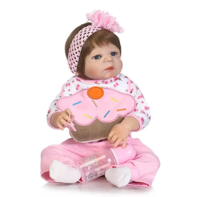 55cm brown hair full Silicone Reborn Baby Dolls 22&quot Toys For Kids Newborn Girl Babies alive Doll Child Birthday Gift blue eyes | Игрушки