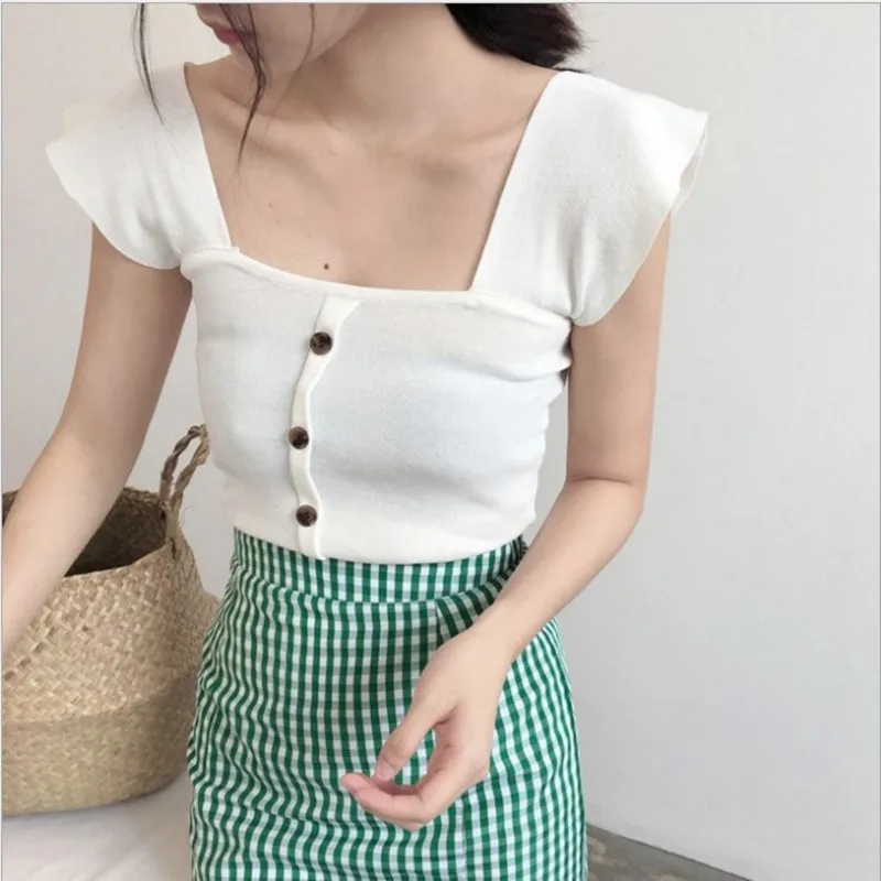 Camisoles for women V-neck knitted suspender waistcoat Colour striped sling undercoat Wearable throughout the year | Женская одежда