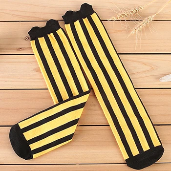 Yellow Милые хлопковые бейсбольные носки для маленьких девочек, Детские Полосатые теплые Гольфы выше колена для мальчиков новые милые гольфы - Цвет: Yellow