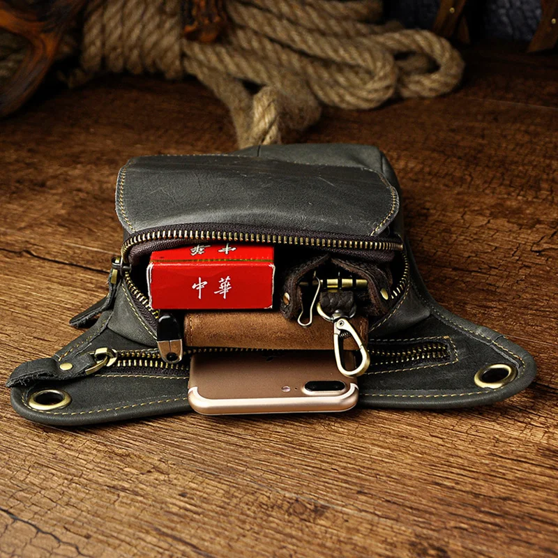 Забавная Мужская поясная сумка из 100% натуральной кожи саквояж на бедро для