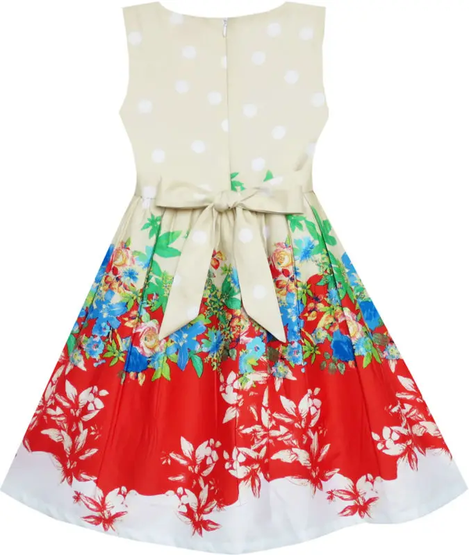 Sunny Fashion платья для девочек платье Рукавов Роза Цветок Полька Точка красный