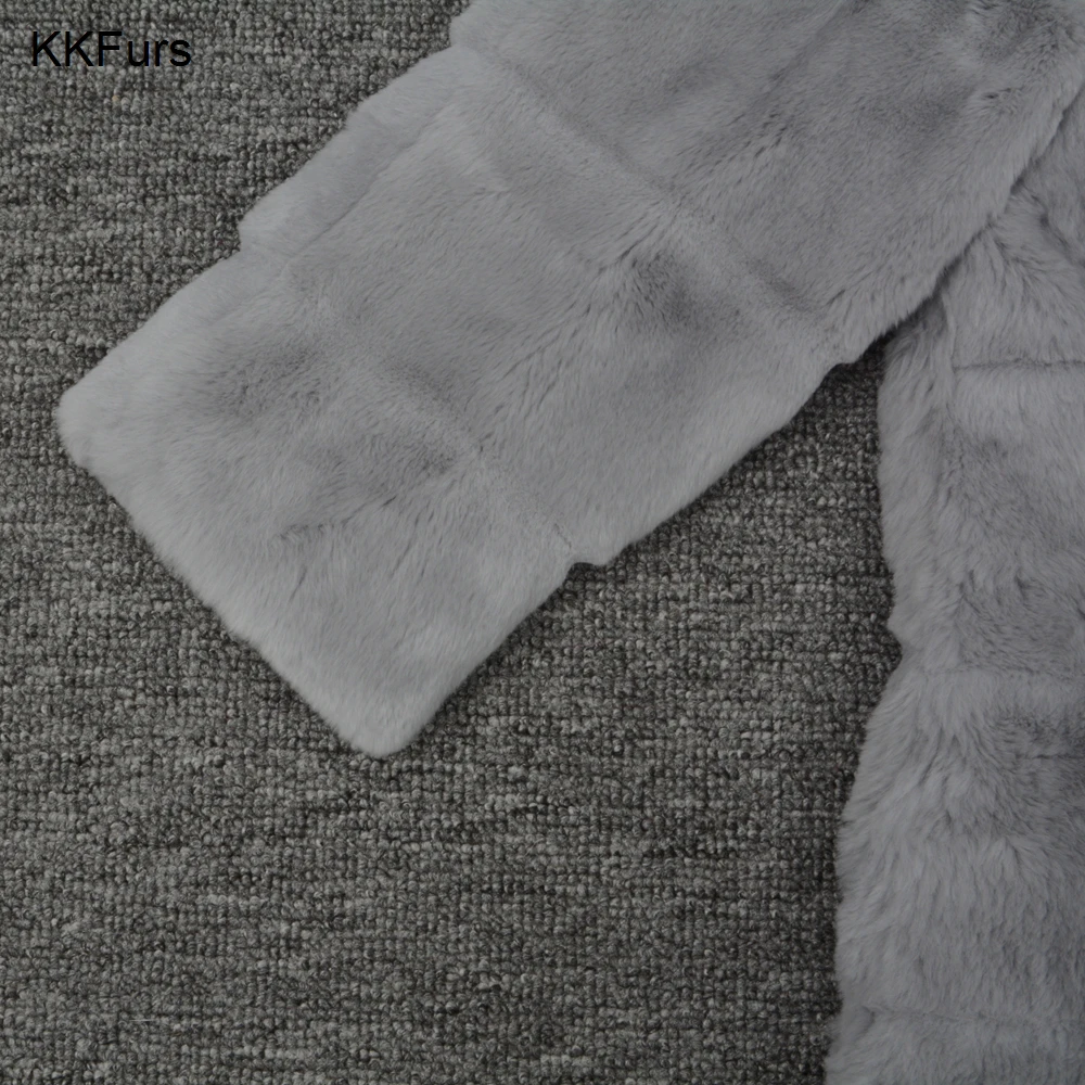 JKKFURS 2018 Новая мода Настоящее Рекс кроличий мех пальто зимняя меховая куртка