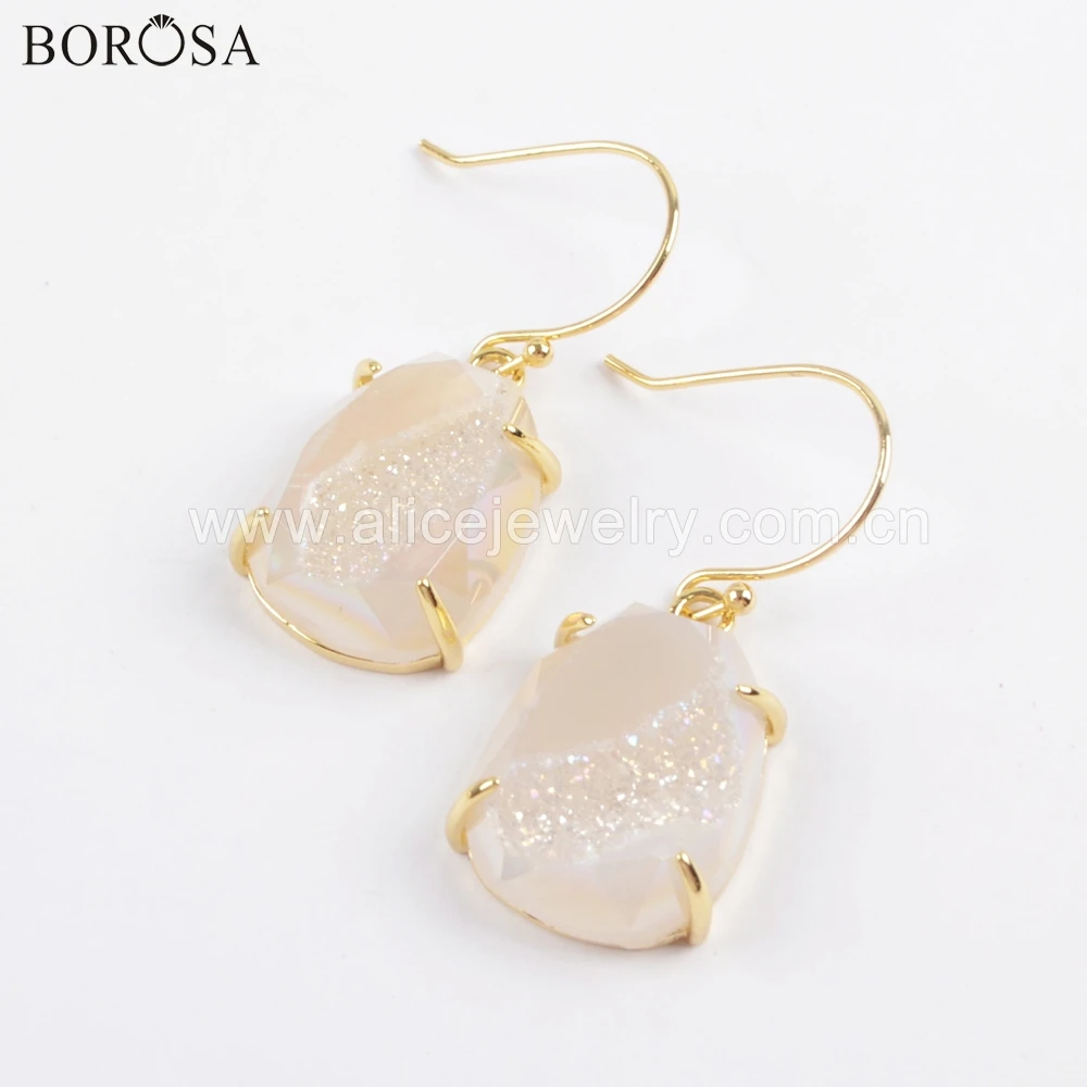 

BOROSA Design 3Pairs Gold Color Claw Rainbow Titanium Druzy Faceted Drop Earrings Drusy Dangle Earring Jewelry as Gift ZG0371-E