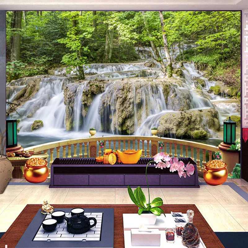 Обои с изображением водопада леса пейзажа природы|papier peint|natural 3dbackdrop wallpaper |