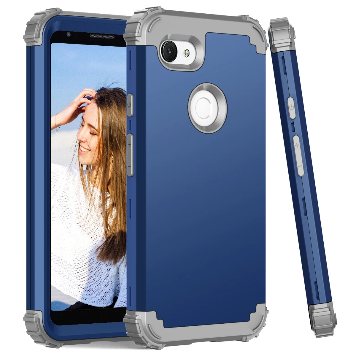 Navy Blue and Gray Ударопрочный защитный чехол для Google Pixel 3A XL ультратонкий гибридный жесткий резиновый ударопрочный чехол для телефона Pixel 3A - Цвет: Navy Blue and Gray