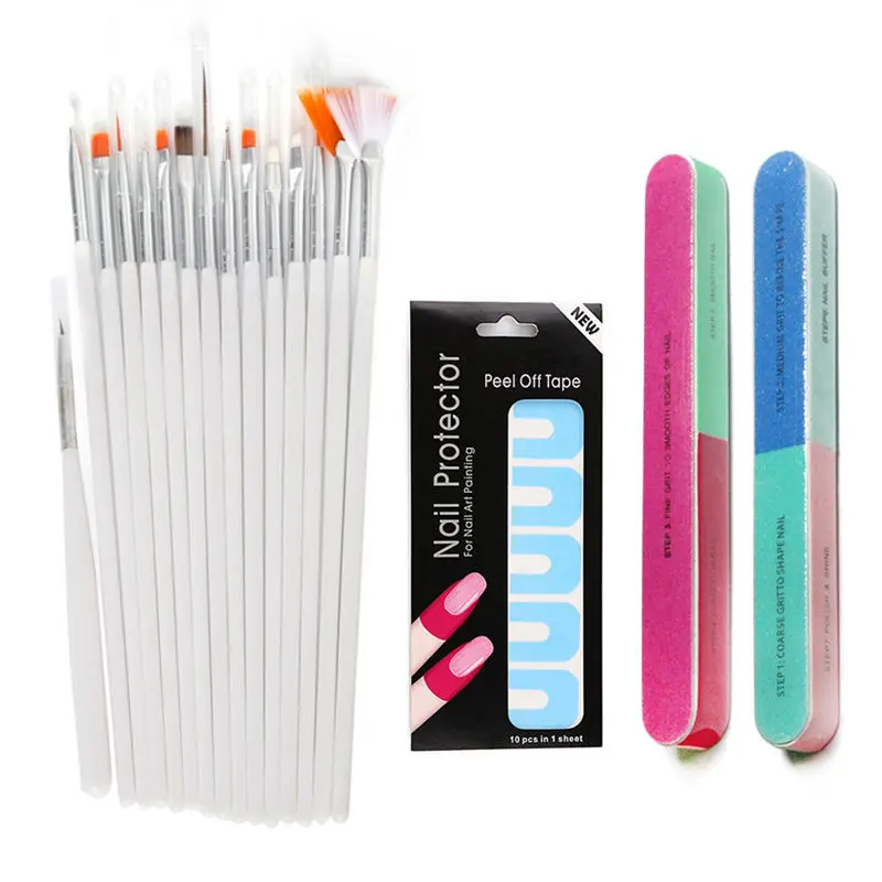 Bittb Nail Art Manicure Kits Nail Polish Varnish Protector Holder Nail Art Dotting Pen 15pcs Painting Brushes Decoration Tools