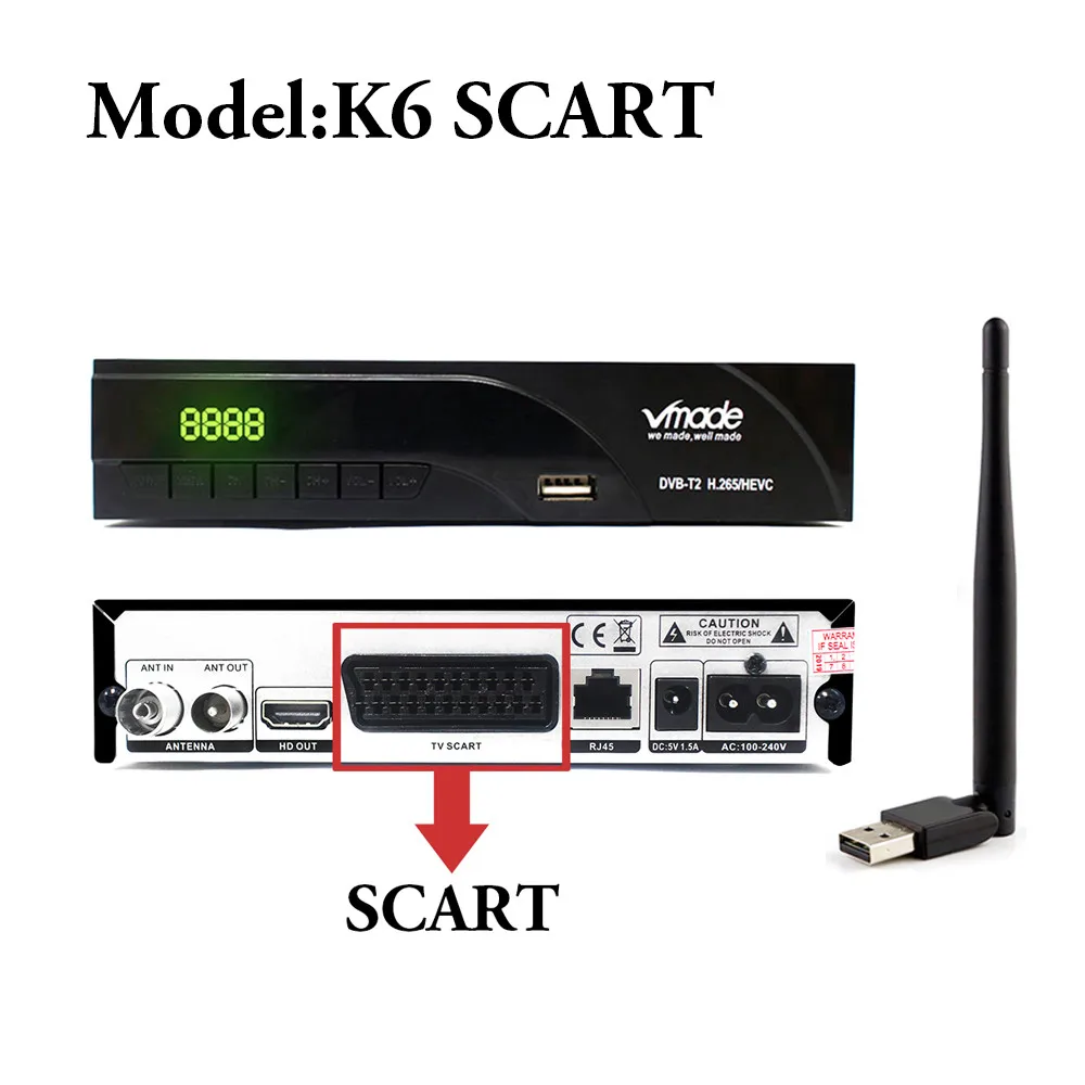 K6-SCART-WIFI Голландский DVB-T2 цифровой приемник поддерживает FTA H.265/HEVC DVB-T RJ45 LAN dvb t2 горячая Распродажа Европа Россия Чешский Республика Германия - Цвет: K6-SCART-WIFI