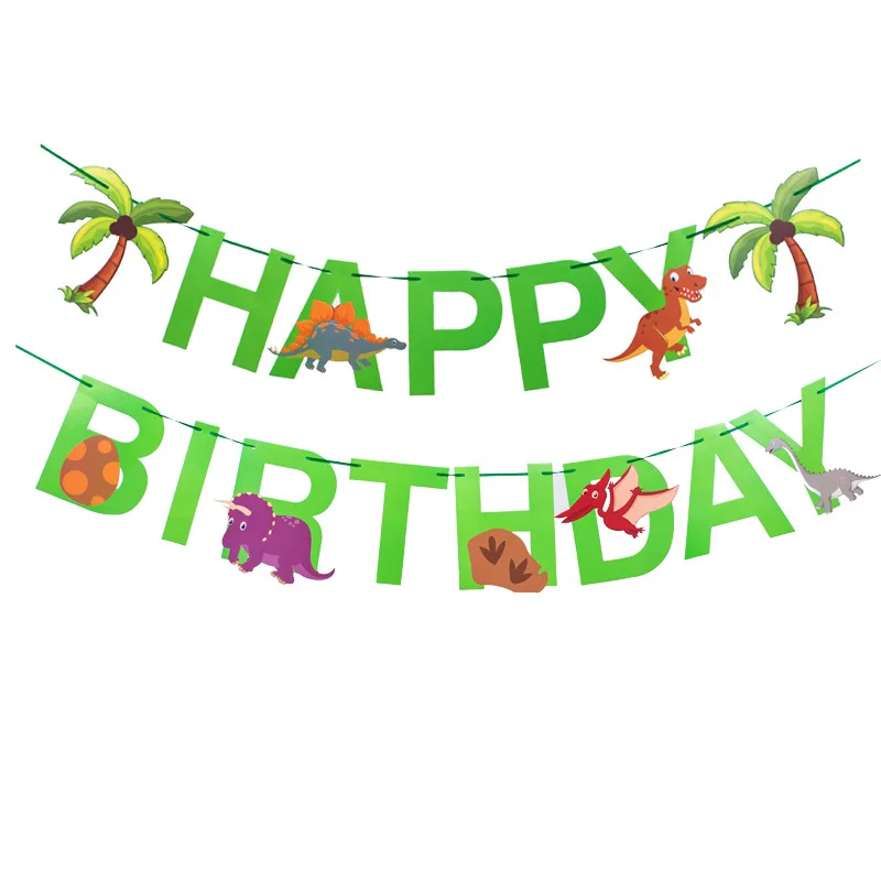 Джунгли динозавр день рождения флажки гирлянда для вечеринки баннеры мультфильм