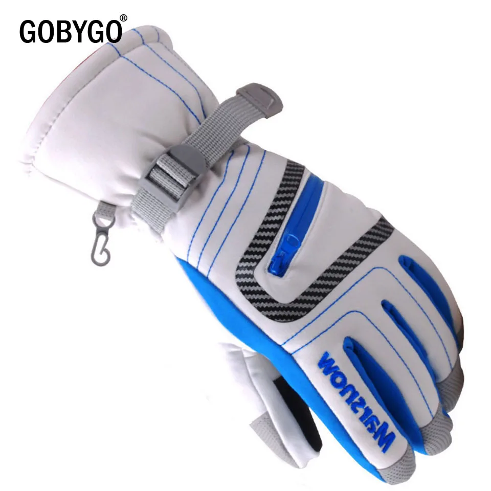 White GOBYGO мужские, женские, детские лыжные перчатки водонепроницаемые теплые перчатки для велоспорта, хоккея зимние спортивные перчатки для катания на лыжах, сноуборде - Цвет: White