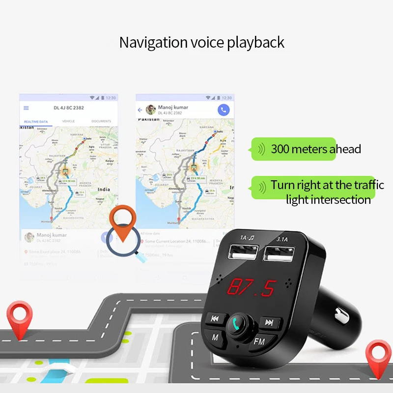 Audio Car MP3 Player Bluetooth 4.2 car mp3 FM Transmitter Modulator U Disk TF-Music LED Display Dual USB 3.1A Charger | Автомобили и