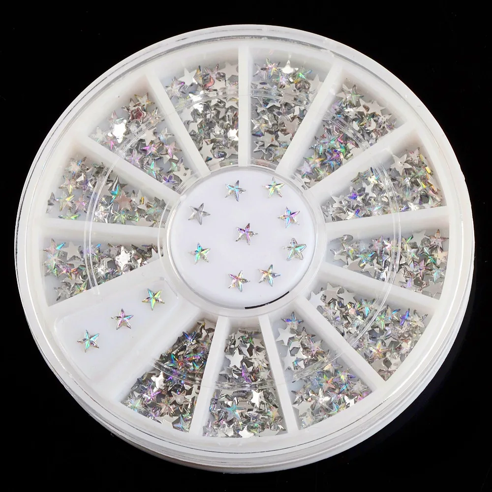 Блестящий дизайн пентаграммы акрил для ногтей 3D пятиконечная звезда дизайна DIY