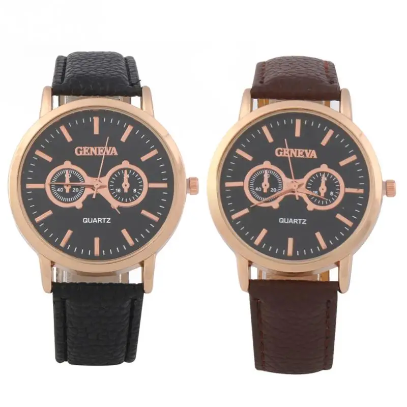 Старинных женщин часы большой набор пу кожаный ремешок 2 глаза кварцевые часы|watch