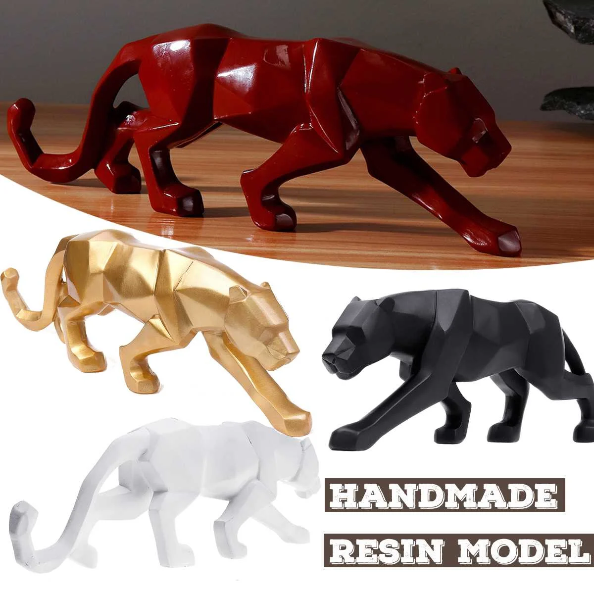 

Modern Abstract Black Panther Resin Sculpture Geometric Resin Leopard Statue Crafts Wildlife Art Decor Gift Ornament Decoration