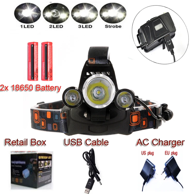Фары XML T6 6000 Lumens 4 режим из светодиодов фар USB зарядное устройство аккумуляторная