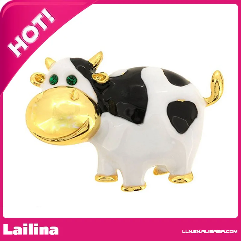 

50pcs White Black Enamel Cow Pin Brooch Pendant Hot sell