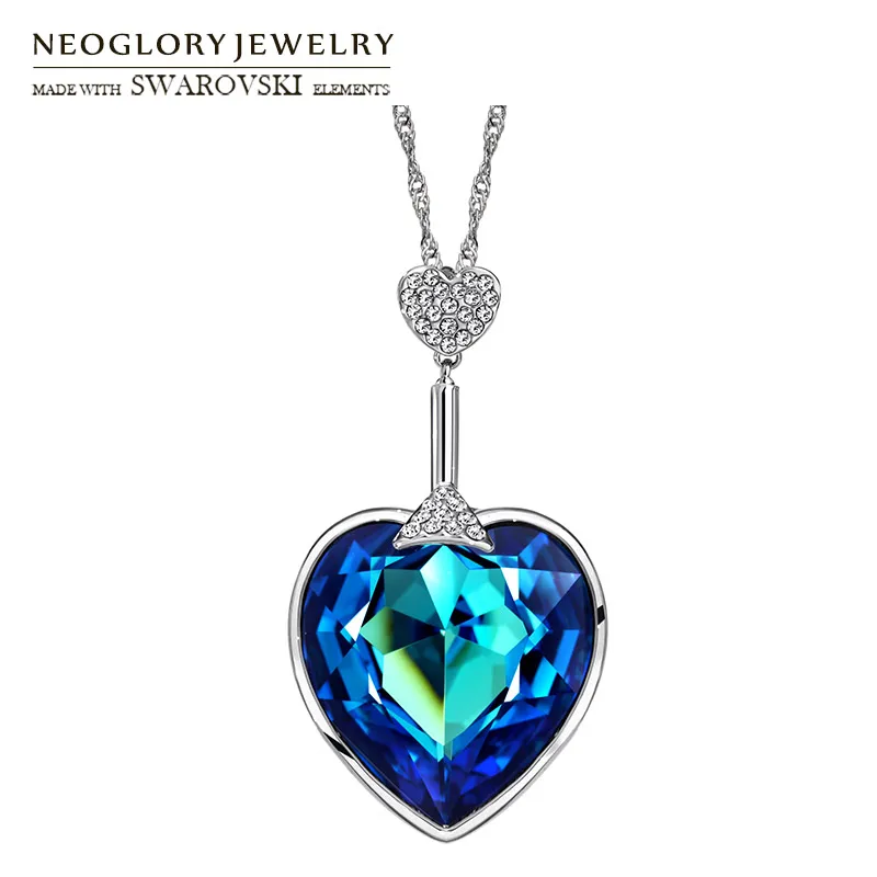 

Neoglory Austria Crystal & Auden Rhinestone Long Charm Pendant Necklace Love Heart Style For Party Colorful Lady Romantic Gift