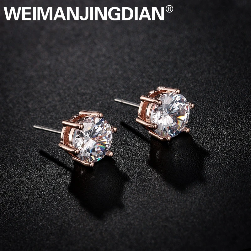 WEIMANJINGDIAN Brand Classic High Quality 8mm Round Cut Cubic Zirconia CZ Screw Clip or Post Pin Earrings for Women | Украшения и