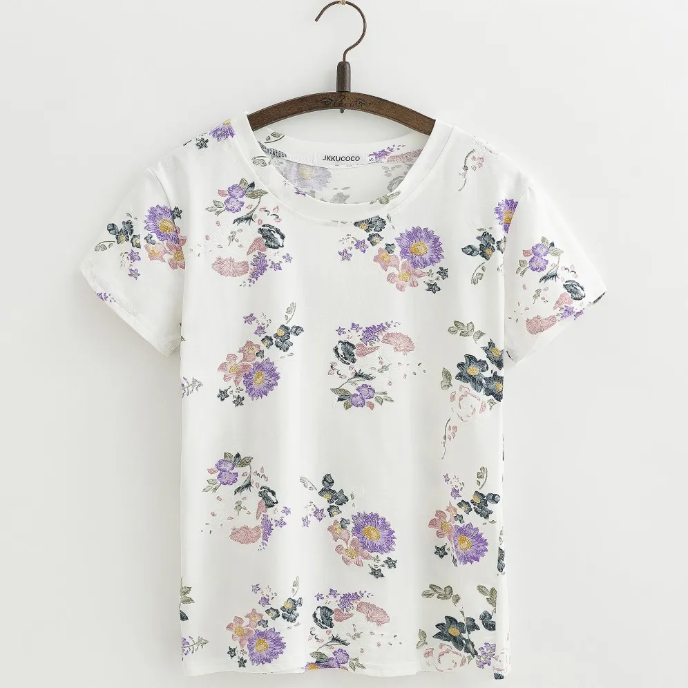 JKKUCOCO красивая рубашка с цветами хорошая хлопковая футболка женская Популярные