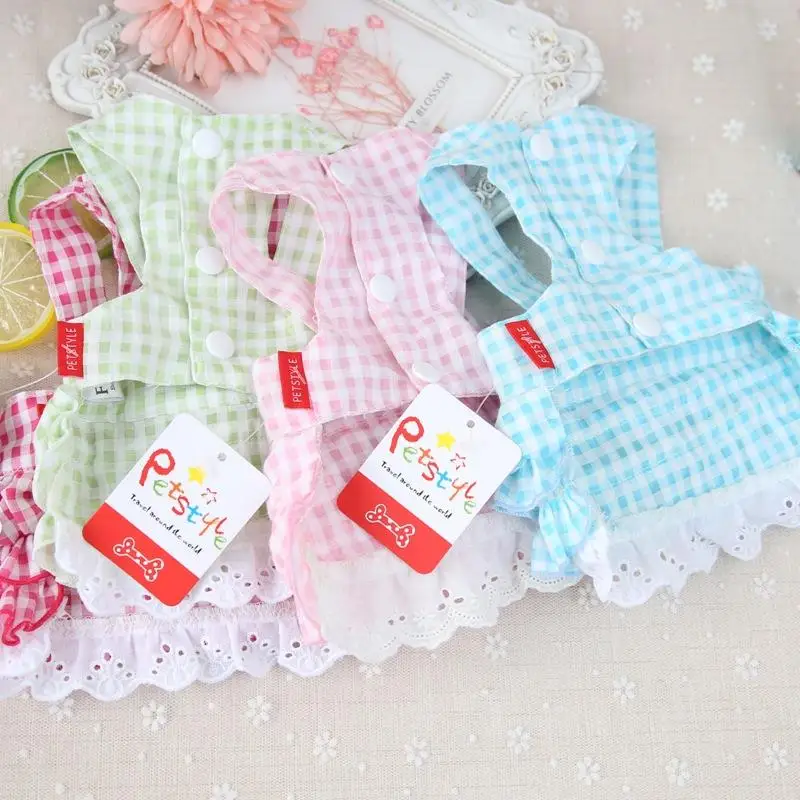 Яркие клетчатые хлопковые платья с бантиками одежда для собак кошек 2017 летняя