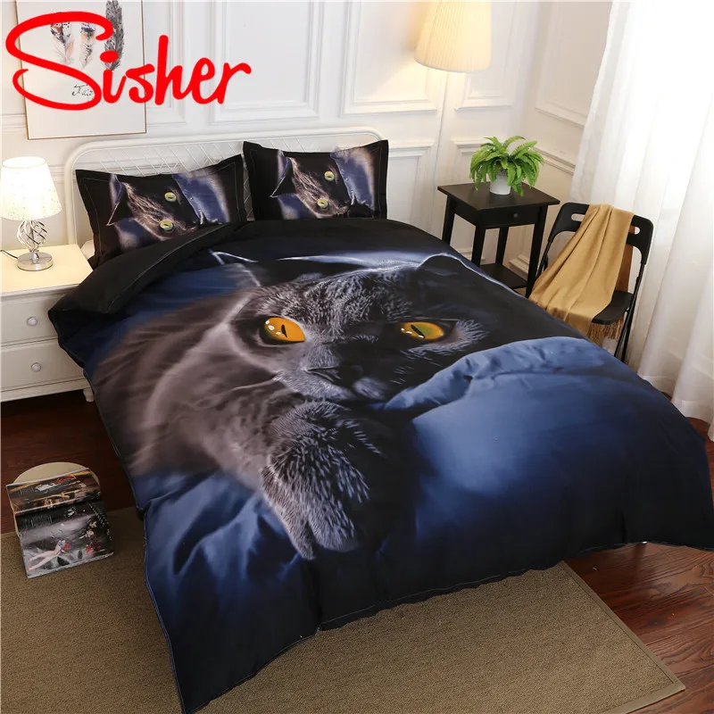 sisher adult duvet cover set 3d printed animal cat comforter 4pcs bedding sets king size single full double bed linen flat sheet free global shipping