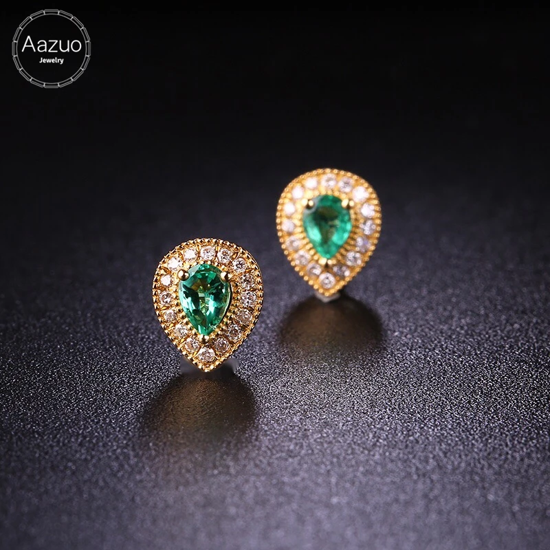 Aazuo 18 K желтый золотой натуральный изумруд с настоящими бриллиантами IJ SI микро