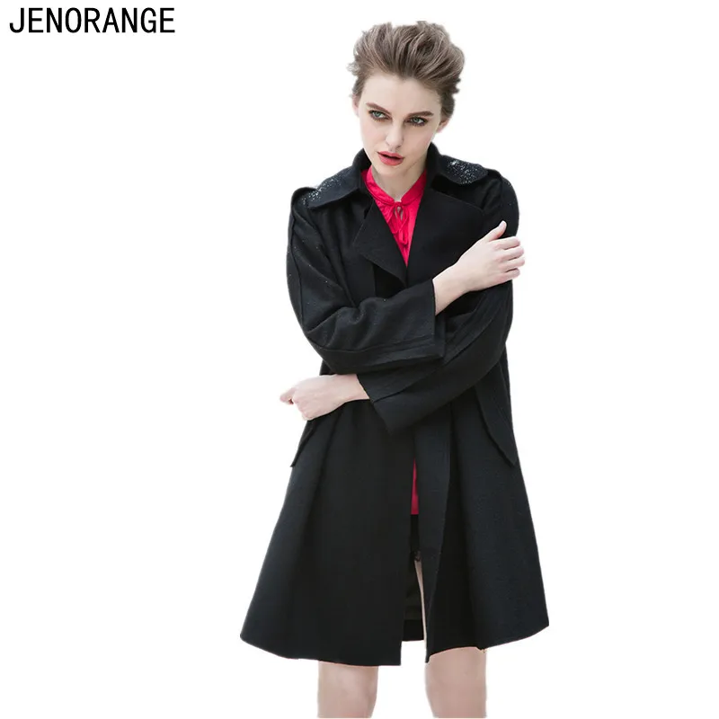 JENORANGE 2016 Последние женские Зимние Пальто Тонкий Шерстяной Пояс с отложным