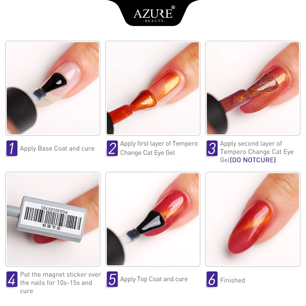 Azure Beauty 6Pcs/Lot Thermal Change 6 Colors Cat Eye UV Gel Nail Polish Soak Off Semi Permanent Magnet Led Enamel | Красота и