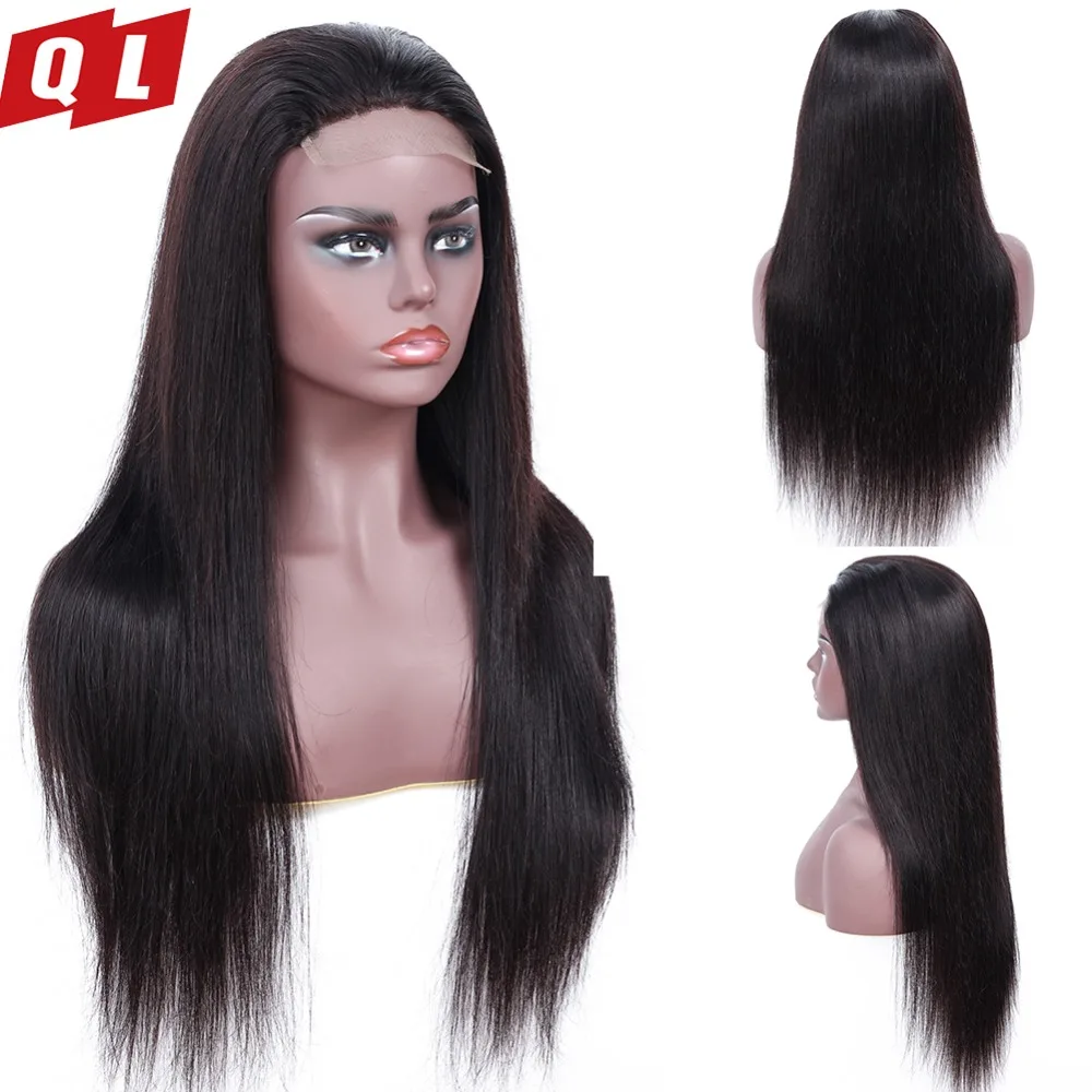 QLOVE волосы индийские Remy парик фронта шнурка с волосами младенца прямые