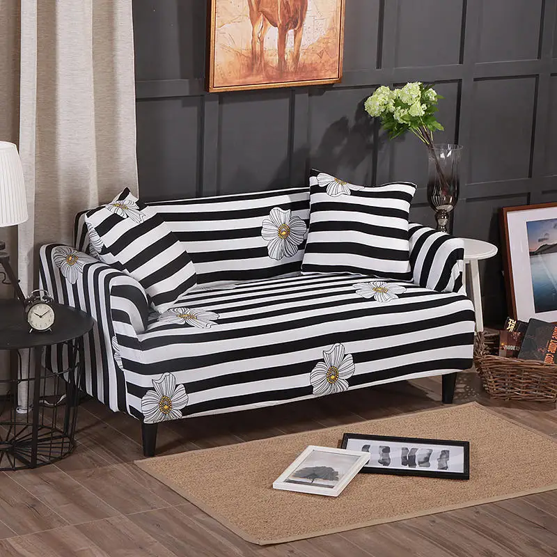 Черно-белая полосатая Защитная крышка для дивана с цветами гостиной чехлов