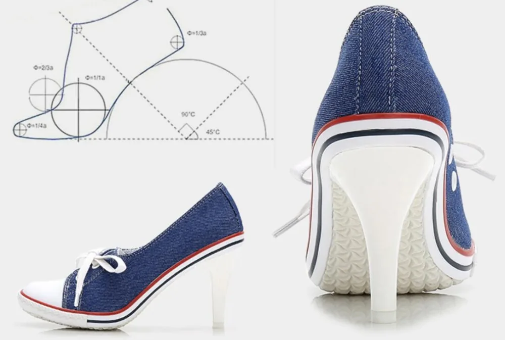 2019 Pumps 24 Style Denim High Quality Shallow Mouth Women's Shoes Heel 6 8CM Girl Canvas Student Female size 34 41|Женские туфли| |