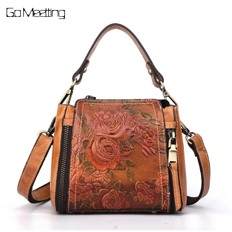 Винтаж модные из натуральной кожи Для женщин сумки кожа коровы Crossbody ручной embosed