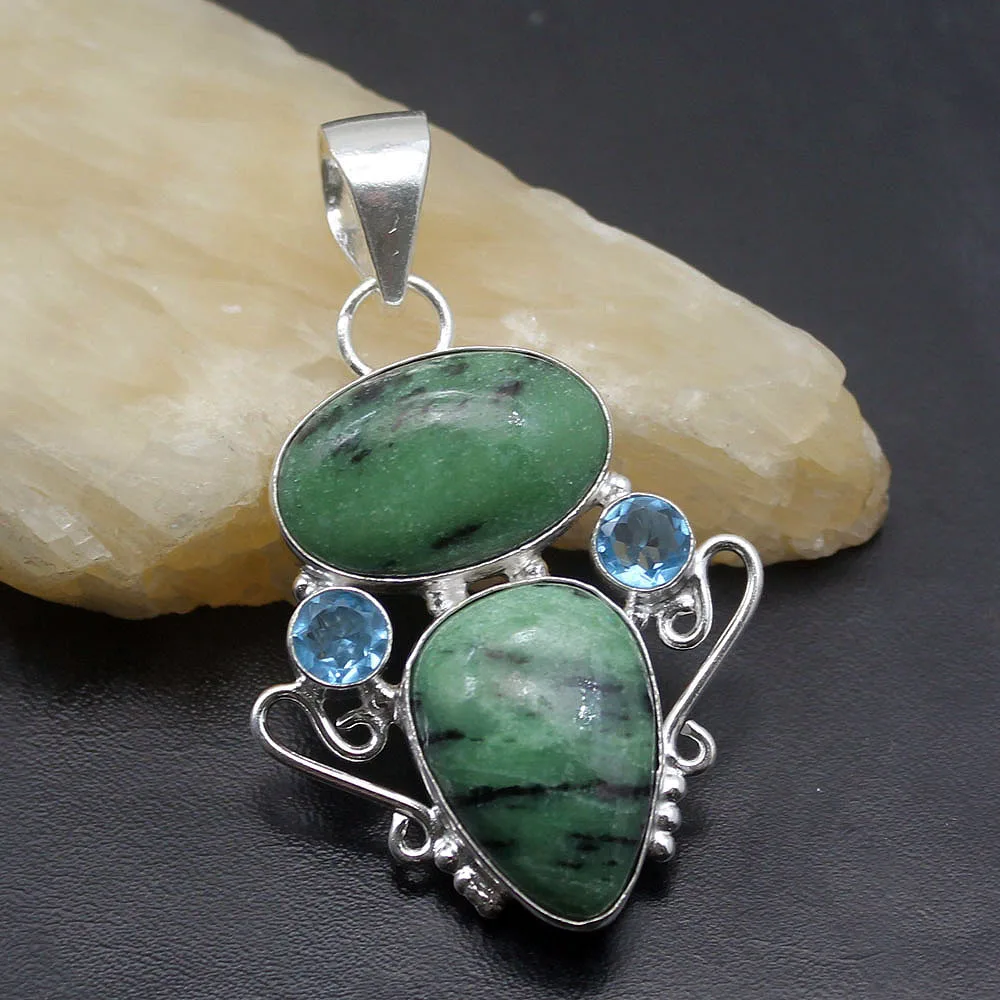 Hermosa великолепное натуральное зеленое обсидиановое ожерелье с кулоном BlueTopaz очаровательные подарки 2 14 дюйма A533 (art.: 7b144c193) - 7b144c193