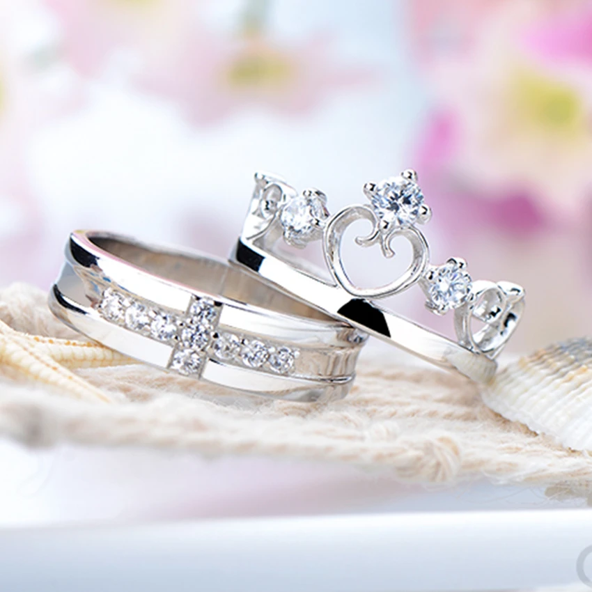 925 sterling silver The new fashionable men and women crown couple color ring opening ultra - shine zircon wedding jewelry | Украшения и