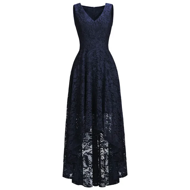 navy blue Горячие Модные Женские Длинные коктейльные платья без рукавов женские кружевные Элегантные коктейльные вечерние платья с v-образным вырезом - Цвет: navy blue