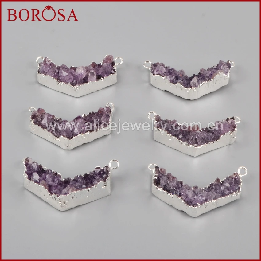 BOROSA 5 шт. серебряный цвет V Форма натуральный фиолетовый кристалл Друза