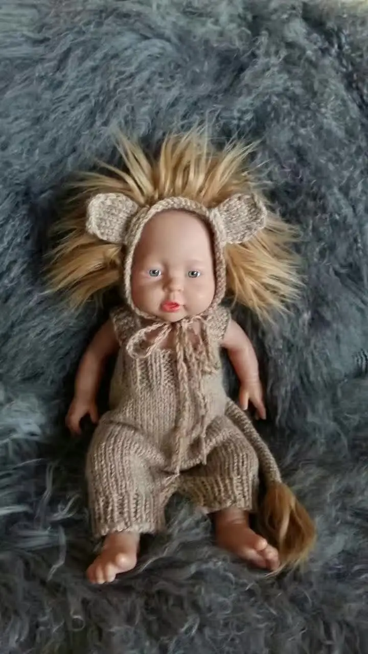 

Handmade Knit Newborn Animal Hat and Romper Newborn Lion Bonnet Overalls Prop Baby Boy Pants Prop Newborn Photo Prop