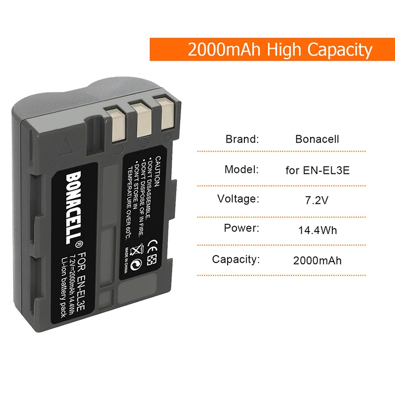 Батарея для камеры batcool 2.0Ah EN-EL3e EN EL3e EL3a ENEL3e + зарядное устройство Nikon D300S D300 D100 D200 D700