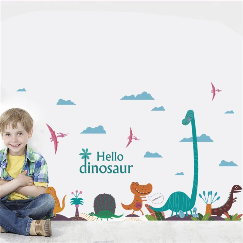 Забавные настенные наклейки hello dinosaur для спальни детской комнаты украшение дома
