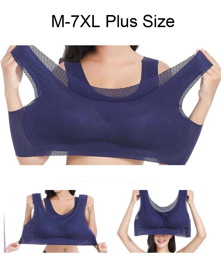 WANAYOU, M-7XL размера плюс, спортивный бюстгальтер для сна, женский, беспроводной, мягкий, бюстгальтер для йоги, сетчатый, дышащий, пуш-ап, бюстгальтер для фитнеса, спортивный топ