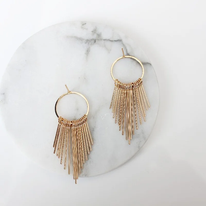 Женские длинные серьги с кисточками золотистые и Серебристые подвески