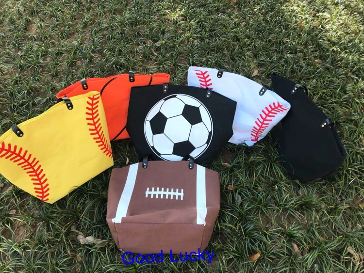 10pcs/lot High Quality Wholesale Personalised Stocked Printed Polyester Big Baseball Tote Bag Monogram Sport | Дом и сад