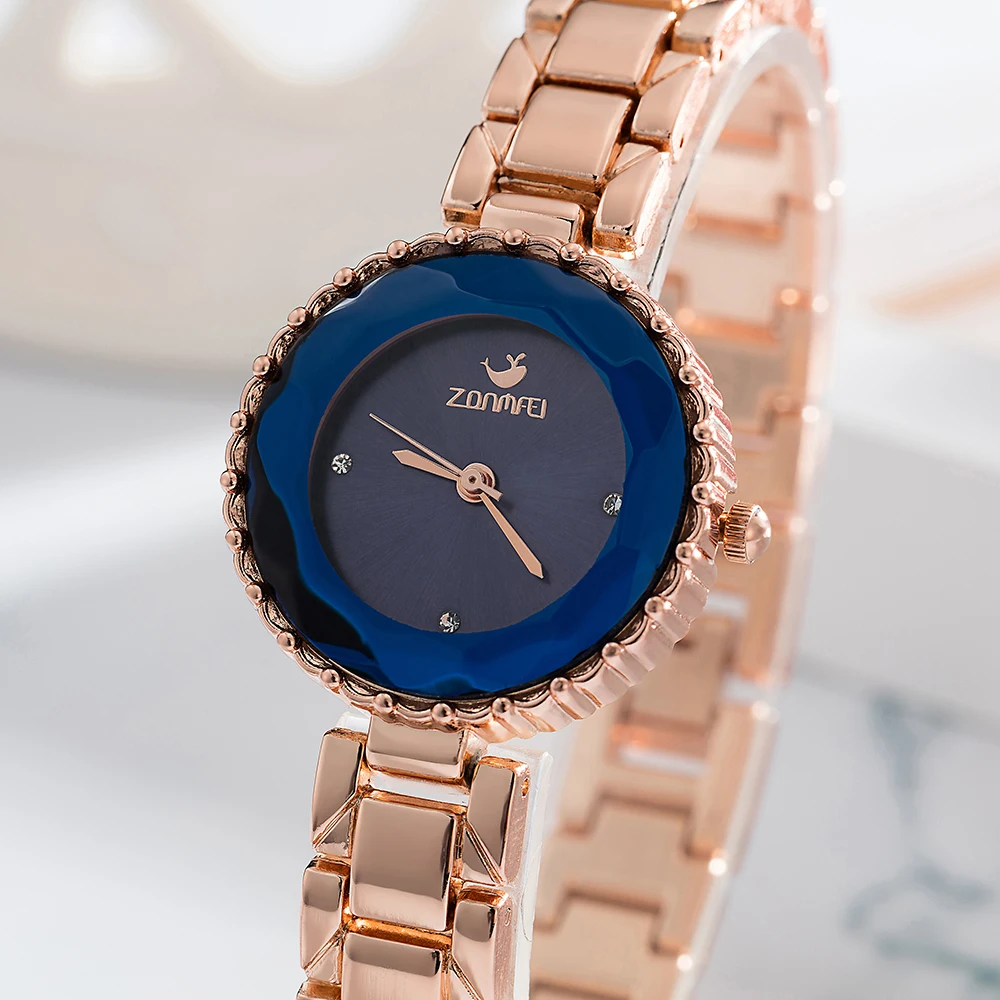 3PCS Ladies Blue Wristwatches ZONMFEI Brand Watches For Women High Quality Stainless Steel Bracelet Watches Set with Gift Box