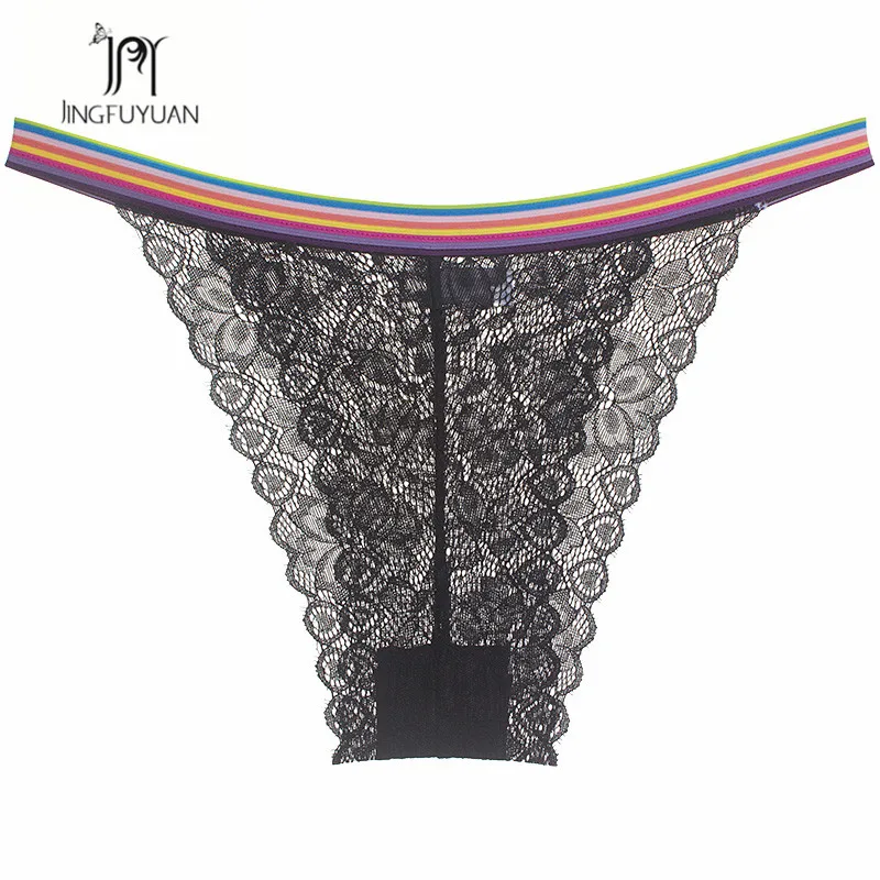 Кружевные дышащие женские трусы Радужный дизайн трусики с низкой талией