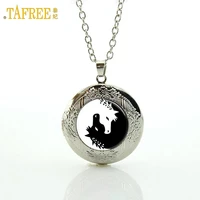 tafree yin yang horse necklace black and white glass cabochon unicorn art picture animal locket pendant necklace jewelry n432