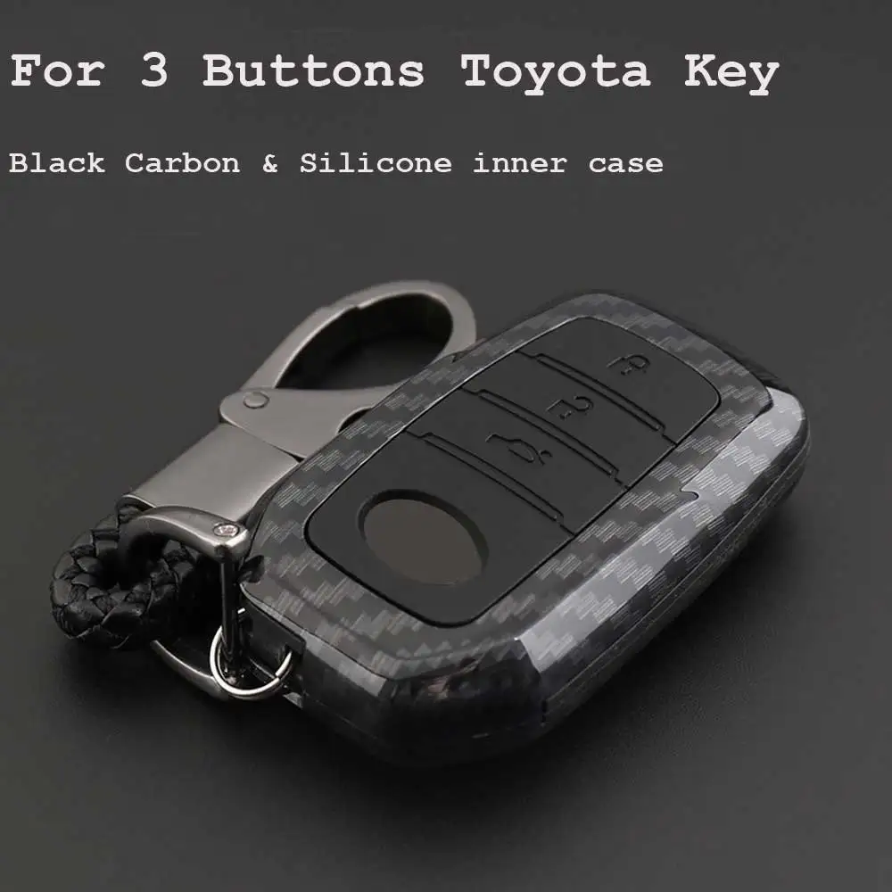 3key-carbonblack 2/3 Кнопка углеродное волокно+ АБС, силикон чехол для Toyota Hilux Fortuner Land Cruiser RAV4 Camry Highlander - Название цвета: 3key-carbonblack