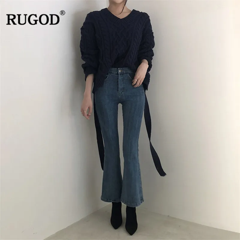 Женские облегающие джинсы RUGOD со шнуровкой сзади и высокой талией модные уличные