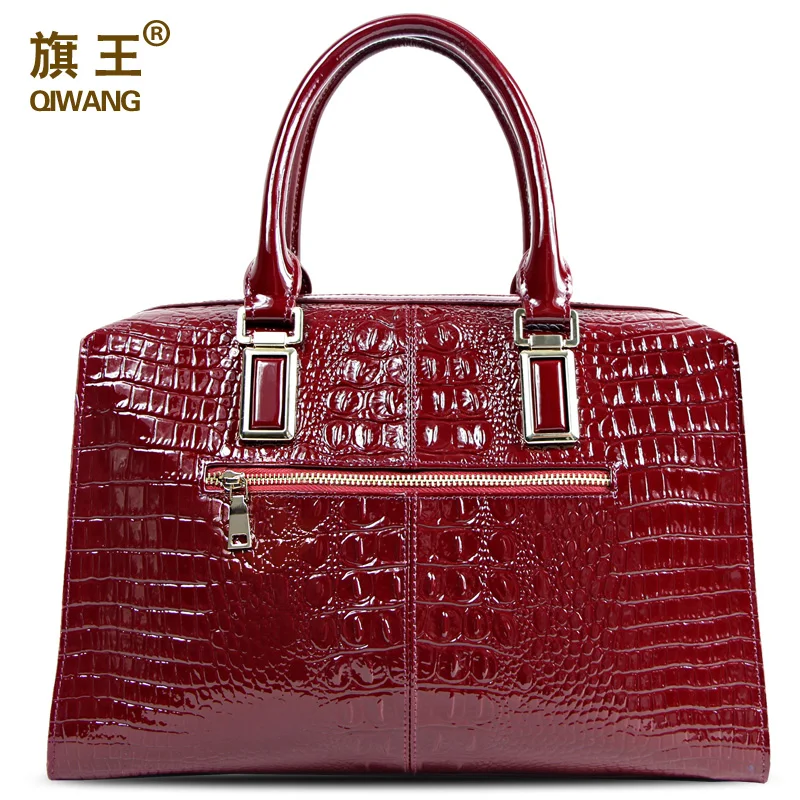 Женская сумка на плечо QIWANG из лаковой кожи с рисунком крокодила|leather handbags|cowhide leather
