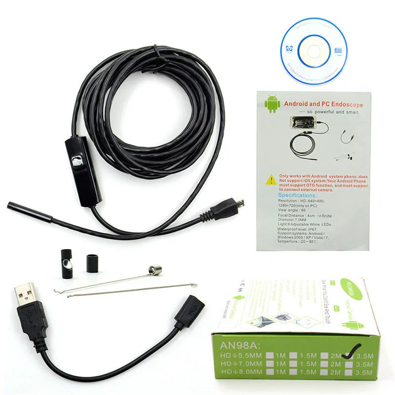 3 5 м 7 мм Жесткий гибкий кабель с ПВХ изоляцией USB эндоскоп Камера для OS